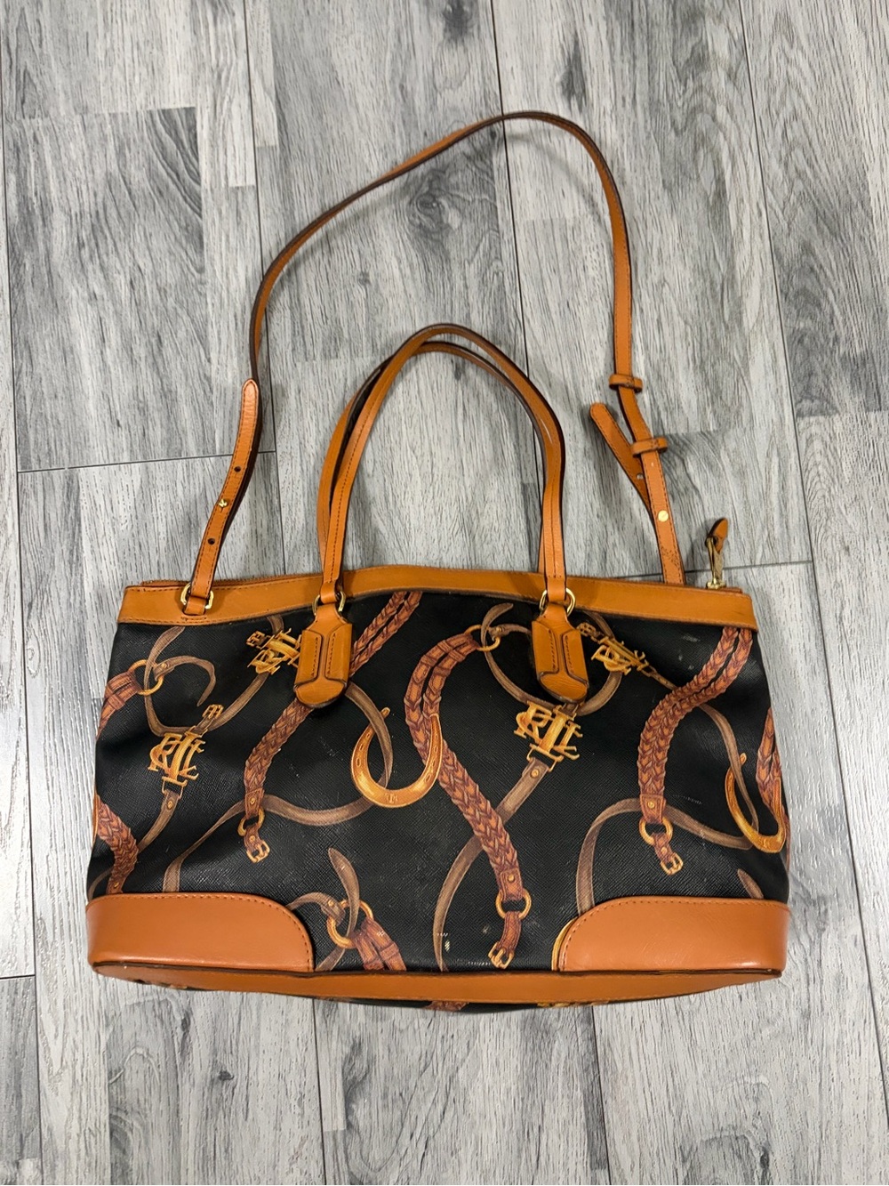 Ralph Lauren Caldwell Belting-Print Equestrian Devyn Tote Bag
